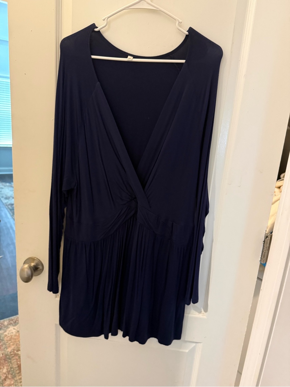 Women's Navy Long-Sleeve Twist-Front Top